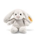 Steiff Hoppie Hase 18 cm hellgrau, Plüschtier Hase mit Schlappohren, Soft Cuddly Friends, flauschiges Stofftier zum Kuscheln