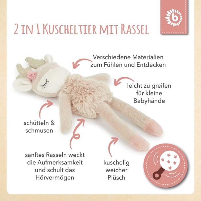 Bieco Kuscheltier Reh Ella mit Rassel | Baby Kuscheltier ab 0 Monate Stofftier Baby – Bild 6